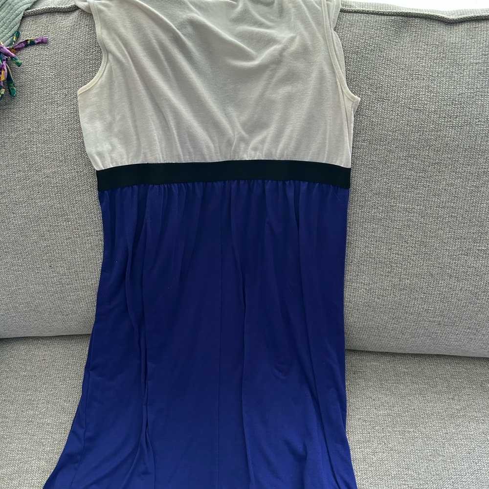 Sleeveless Cream and Blue Dress